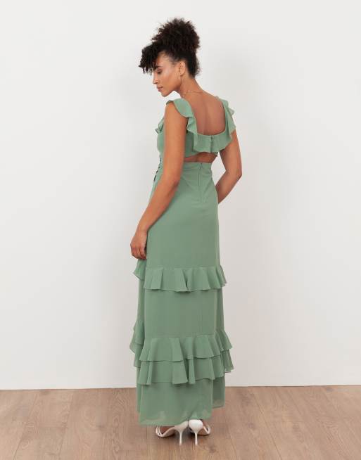 Maya Embellished ruffle maxi dress in deep mint, 2 of 4