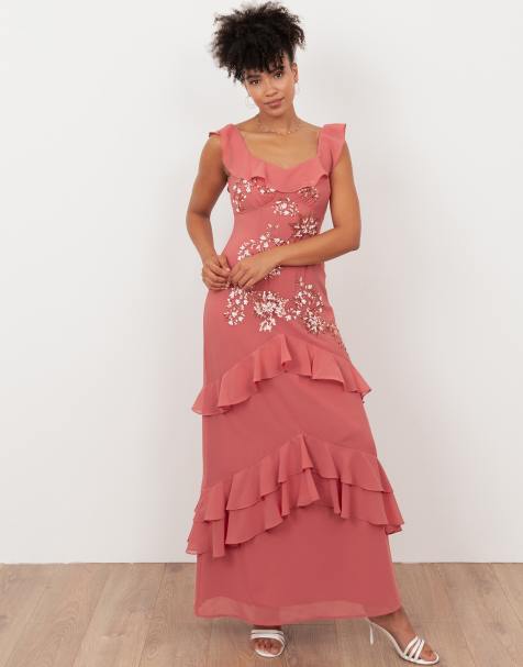 Maya Embellished ruffle maxi dress in pink - view 1