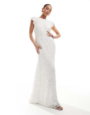 asos Maya Embellished short flutter sleeve maxi dress in white