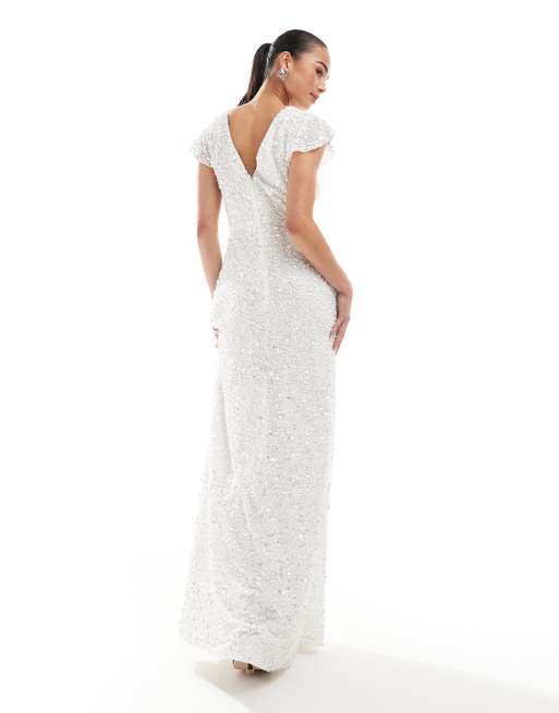 Maya Embellished short flutter sleeve maxi dress in white, 2 of 4