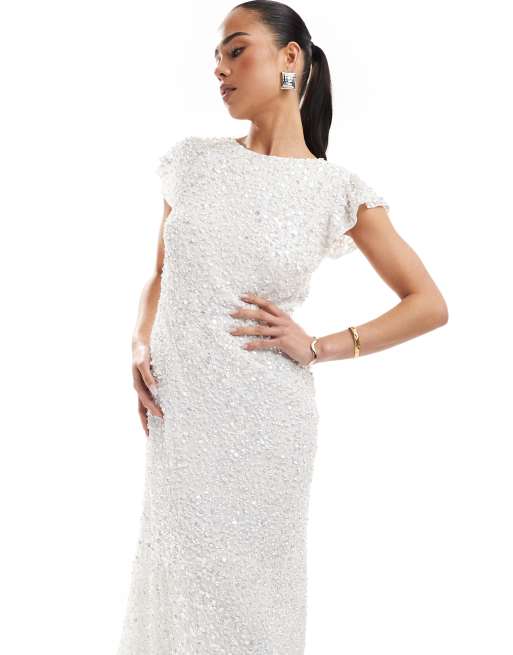 Maya Embellished short flutter sleeve maxi dress in white ASOS - Main Image