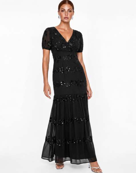 Maya Embellished short sleeve maxi dress in black - view 1