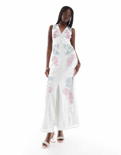 Maya Embellished sleeveless maxi dress in soft grey - view 1