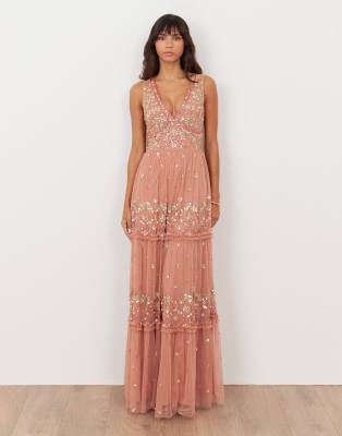 Maya Embellished Sleeveless Maxi Dress In Pink