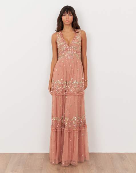 Maya Embellished sleeveless maxi dress in terracotta pink