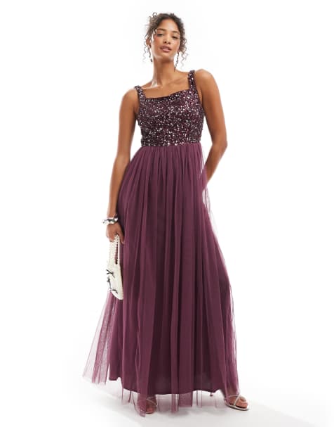 Maya Embellished strappy bridesmaid maxi dress in berry
