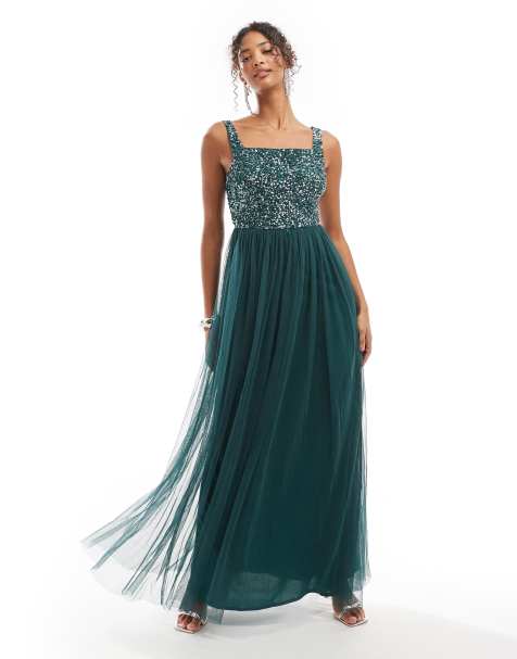 Maya Embellished strappy bridesmaid maxi dress in emerald green