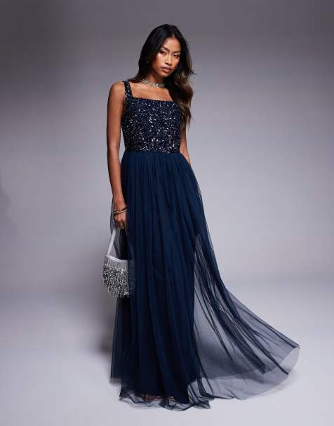 Maya Embellished strappy bridesmaid maxi dress in navy
