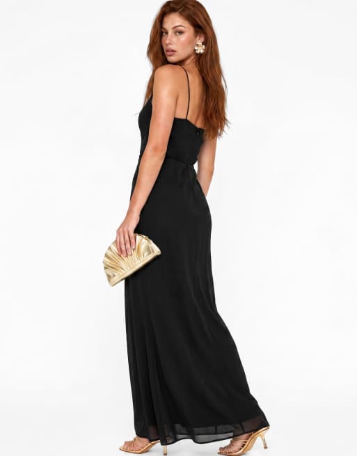 Maya Embellished strappy one shoulder maxi dress in black, 2 of 6