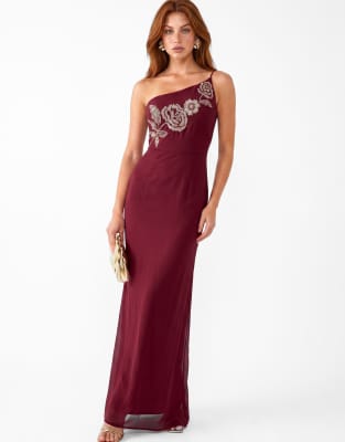 Maya Embellished Strappy One Shoulder Maxi Dress In Red