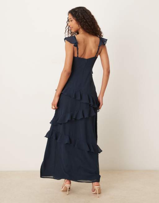 Maya Embellished strappy ruffle maxi dress in navy, 2 of 4