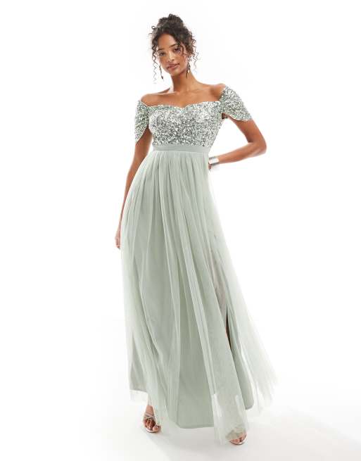 Maya shops embellished bardot maxi dress