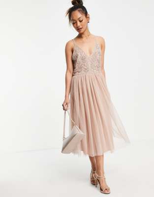 Maya embellished top midi dress in blush