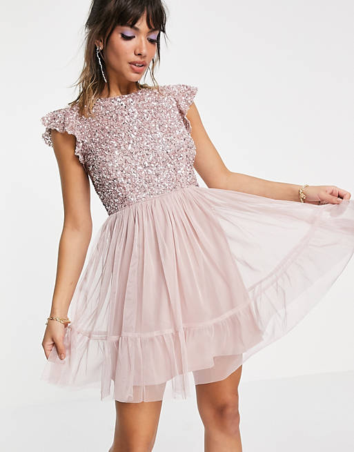  Maya embellished top mini dress in frosted pink 