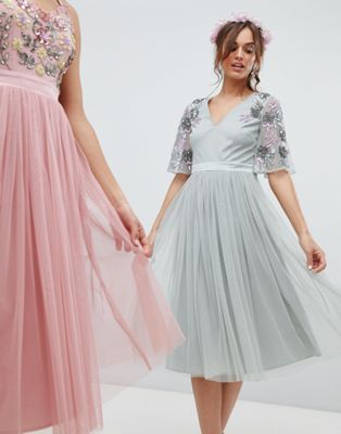 midi tulle dress with sleeves