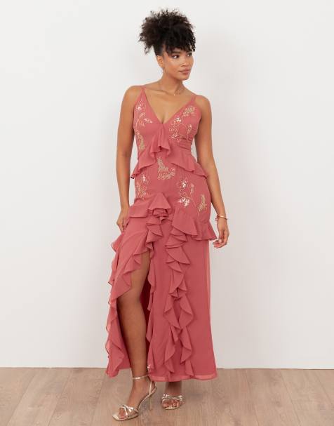 Maya Embellished waterfall ruffle cami maxi dress in pink - view 1