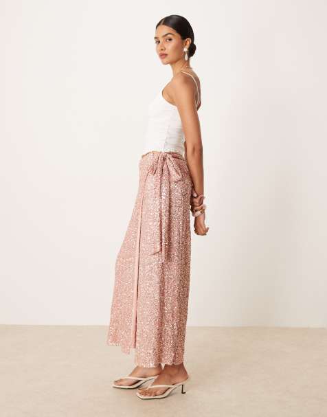 Maya Embellished wrap midi skirt in blush pink