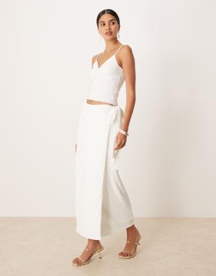 Maya Embellished Wrap Midi Skirt In White