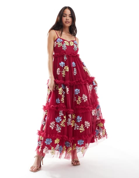 Maya Embroidered cami midaxi dress in bright pink