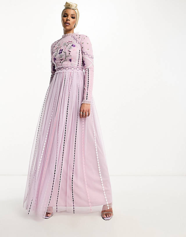 Maya - embroidered sequin maxi dress in pale lilac