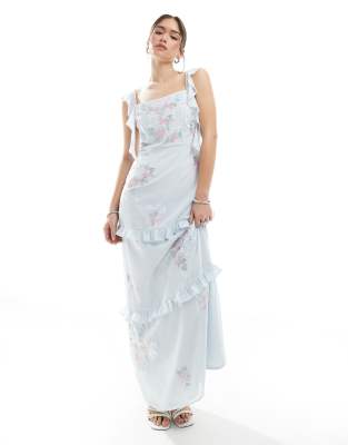 Maya Embroidered square neck maxi dress in light blue