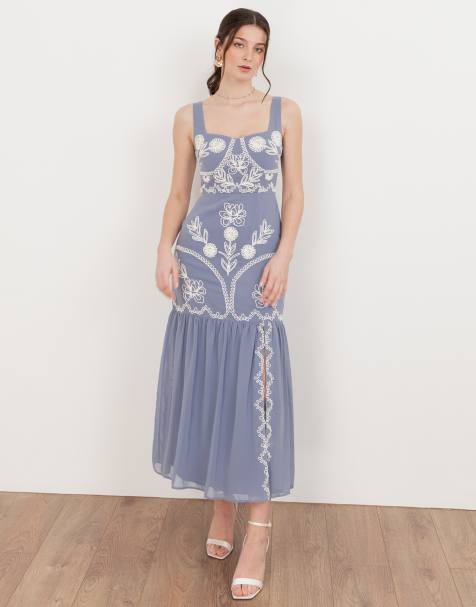 Maya Embroidered strappy midaxi dress in wisteria blue - view 1