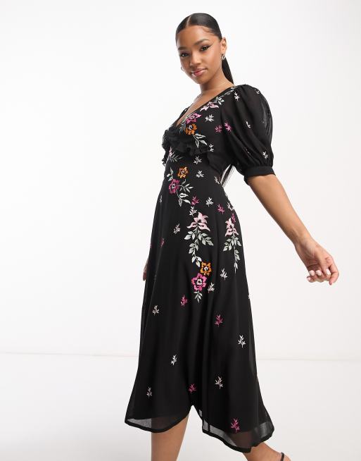 Asos design embroidered midi dress hotsell
