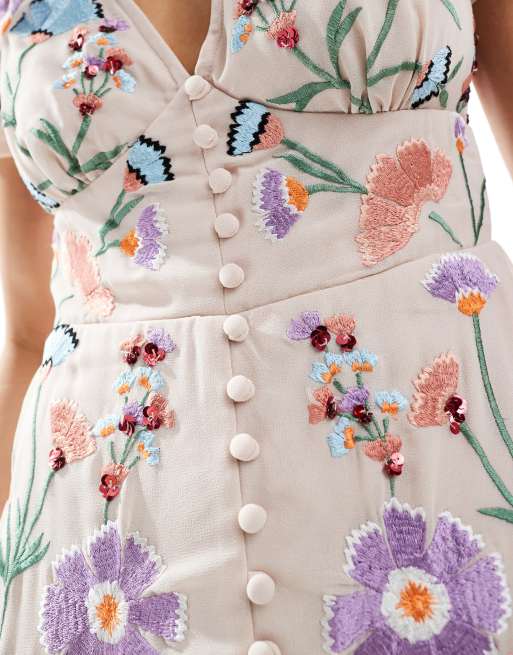 Maya Embroidery & faux button front maxi dress in multi, 2 of 4