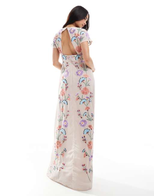 Maya Embroidery & faux button front maxi dress in multi, 4 of 4