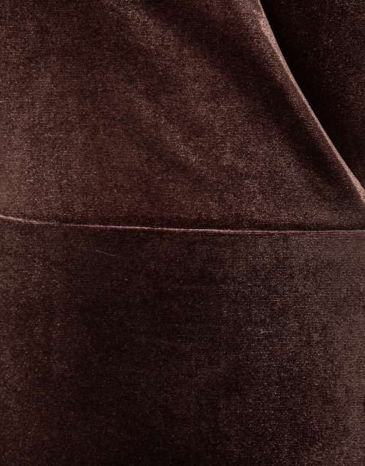 Maya Faux wrap short sleeve velvet maxi dress in chocolate, 5 of 7