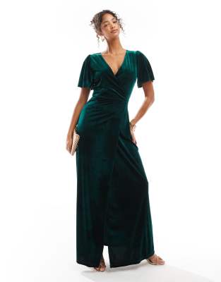 Shop Maya Faux wrap velvet maxi dress in emerald green Online – Trendy & Affordable Fashion
