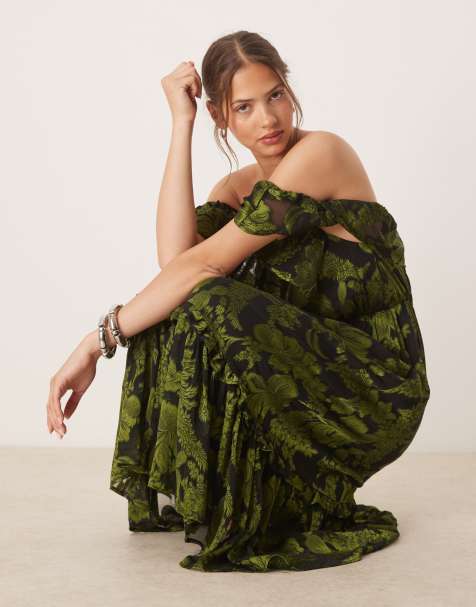 Maya Floral bardot midaxi dress in green - view 1