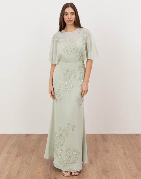 Maya Floral embellished angel sleeve maxi dress in meadow green - view 1