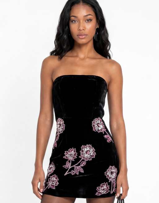 Maya Floral embellished bandeau velvet mini dress in black, 4 of 7