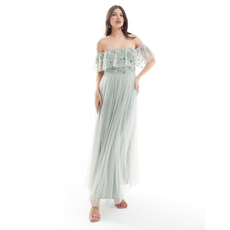 Maya shops embellished bardot maxi dress