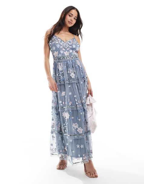 Maya Floral embellished cami midi dress in light blue