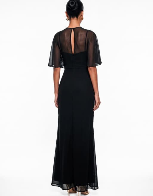 Maya Floral embellished cape sleeve maxi dress in black, 2 of 5
