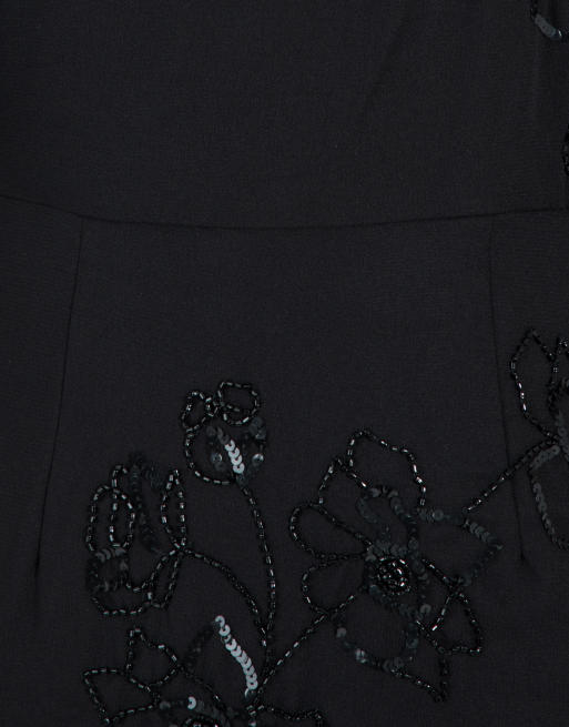 Maya Floral embellished cape sleeve maxi dress in black, 5 of 5