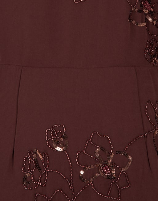 Maya Floral embellished cape sleeve maxi dress in espresso, 5 of 5
