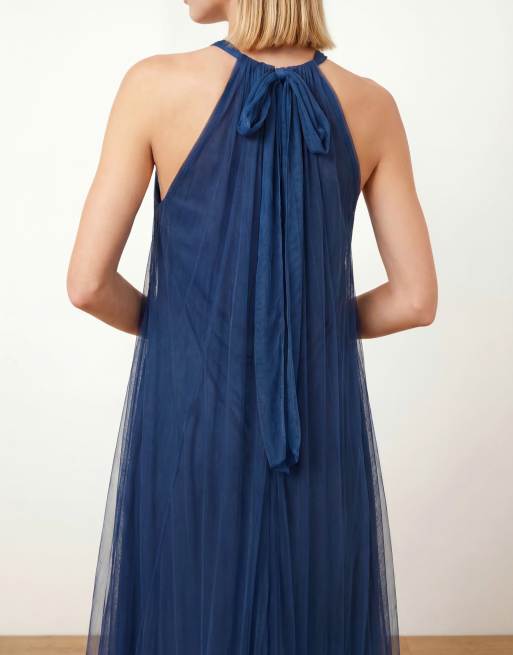 Maya Floral embellished halter neck trapeze maxi dress in blue, 3 of 4