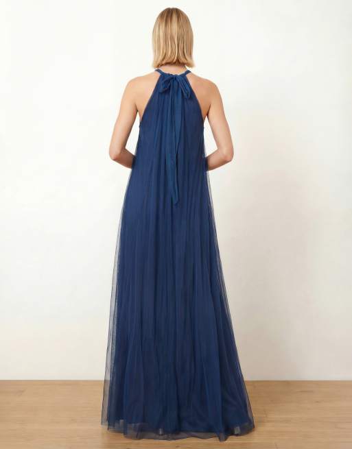 Maya Floral embellished halter neck trapeze maxi dress in blue, 4 of 4