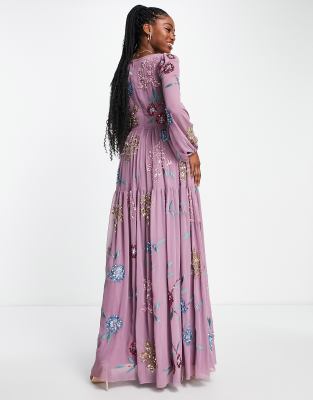 Maya floral embellished maxi dress in plum