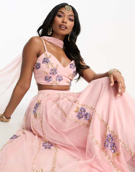 Maya floral embellished maxi skirt in pale pink co-ord | ASOS