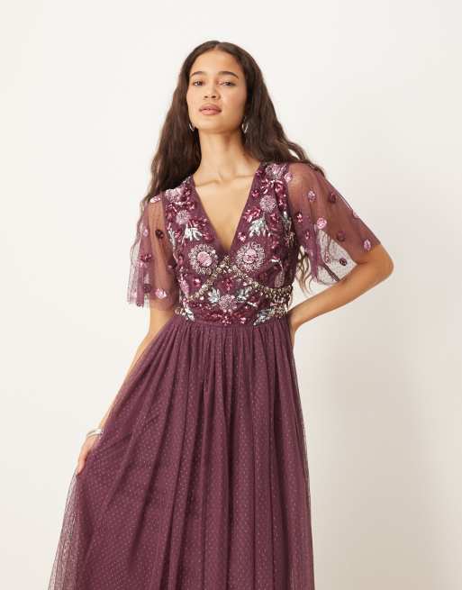 sachin and babi light blue dress Floral Embroidered Mesh Midi Dress main image 0