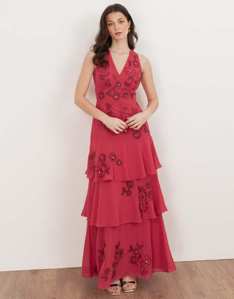 Maya Floral embellished tiered maxi dress in hot pink - view 1