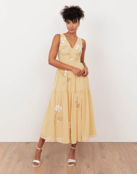 Maya Floral embellished v neck midaxi dress in buttercream - view 1