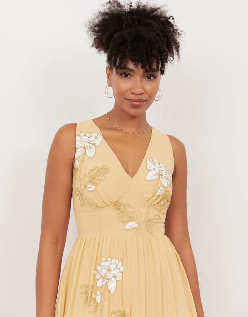 Maya Floral embellished v neck midaxi dress in buttercream, 4 of 4