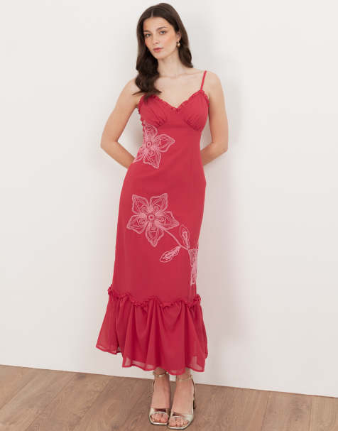 Maya Floral embroidered cami maxi dress in hot pink - view 1