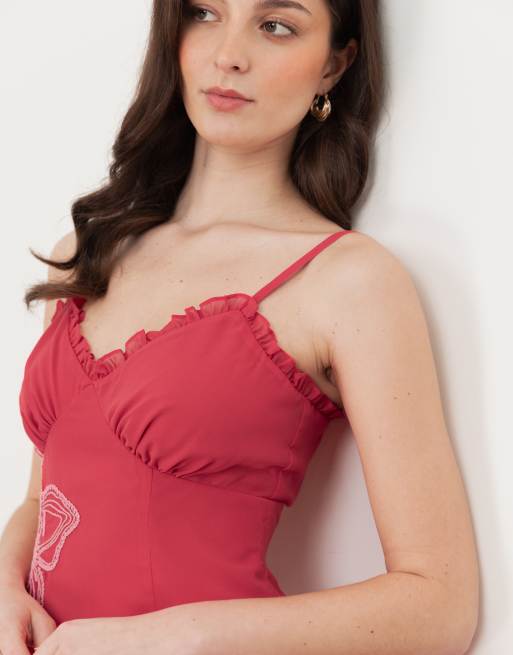 Maya Floral embroidered cami maxi dress in hot pink, 3 of 4