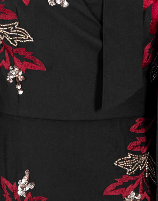 Maya Floral embroidered faux wrap maxi dress in black, 5 of 7